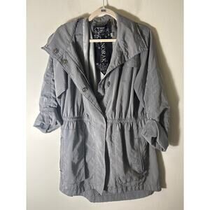 Anorak Gray Long Sleeve Rain Jacket with Optionl Hood Sz L